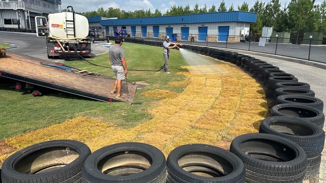 Old tires line the karting track at Atlanta Motorsports Park and tires cause pollutants to leak into surface water.
